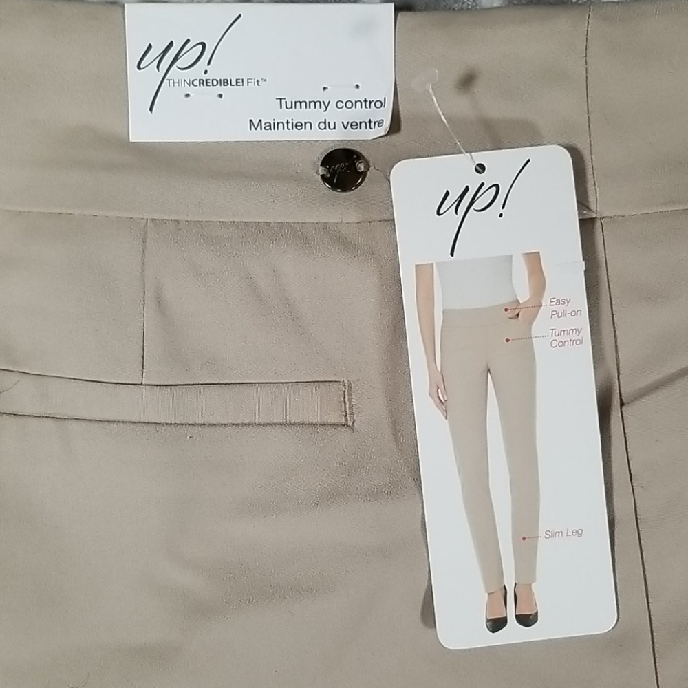 UP! Thin Credible! Women's Fit Pull On Dress Pants Size 16 Beige - Picture 3 of 6